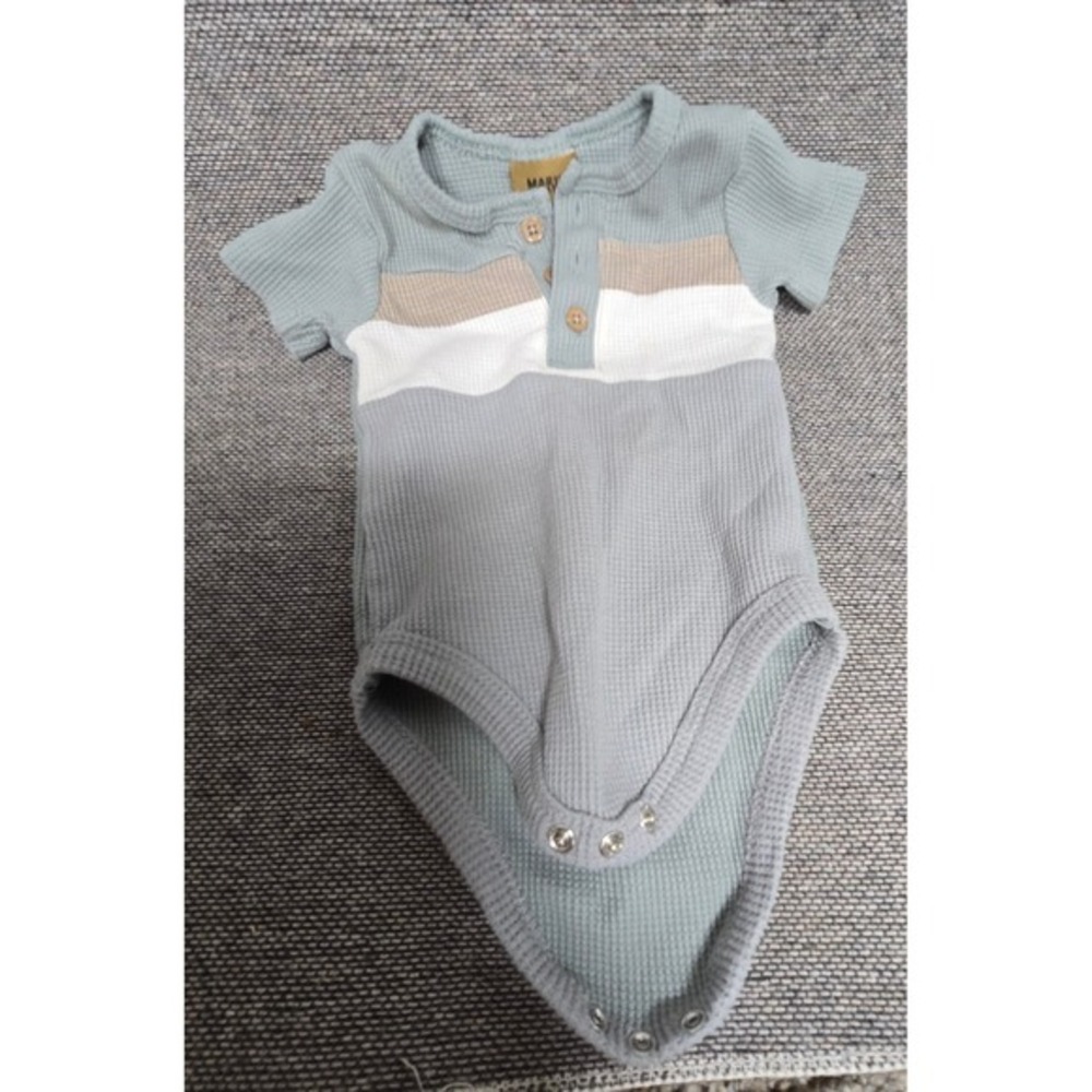 Mario Lopez Baby Boys Waffle Knit Henley Bodysuit Green Colorblock 3/6M WHBZ192M